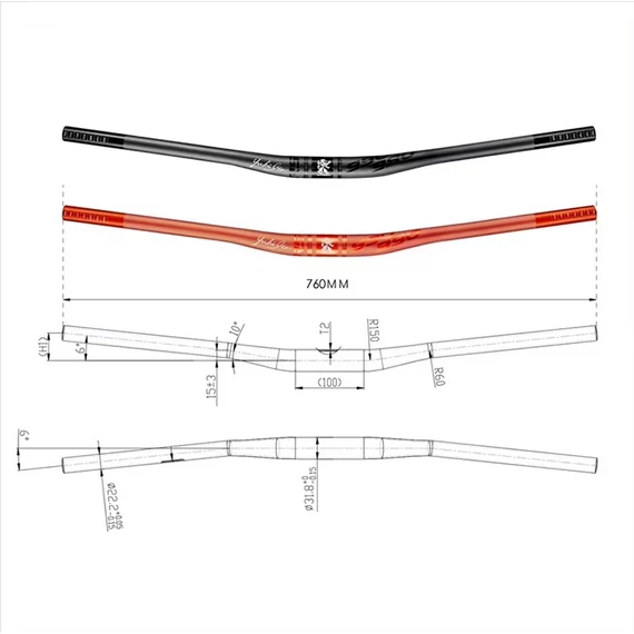 KRSec KC-990 MTB kormány 31.8mm x 760mm 6 fok alumínium fekete  #001123