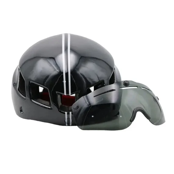 RIDERACE MTB/ROAD bukósisak integrált napszemüveggel SW0020 L méret (58-62 cm) fekete-fehér #000144