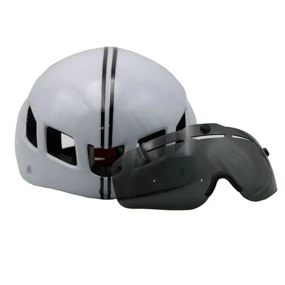 RIDERACE MTB/ROAD bukósisak integrált napszemüveggel SW0020 L méret (58-62 cm) fehér-fekete #000146