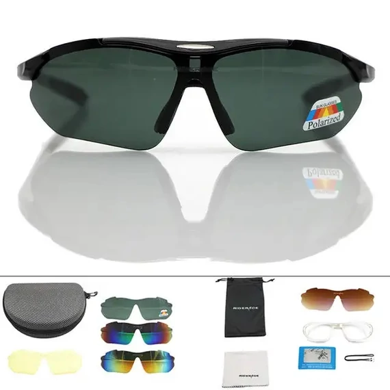 RIDERACE RR7430 kerékpáros UV400-as sport napszemüveg 5 cserélhető lencsével fekete #000110